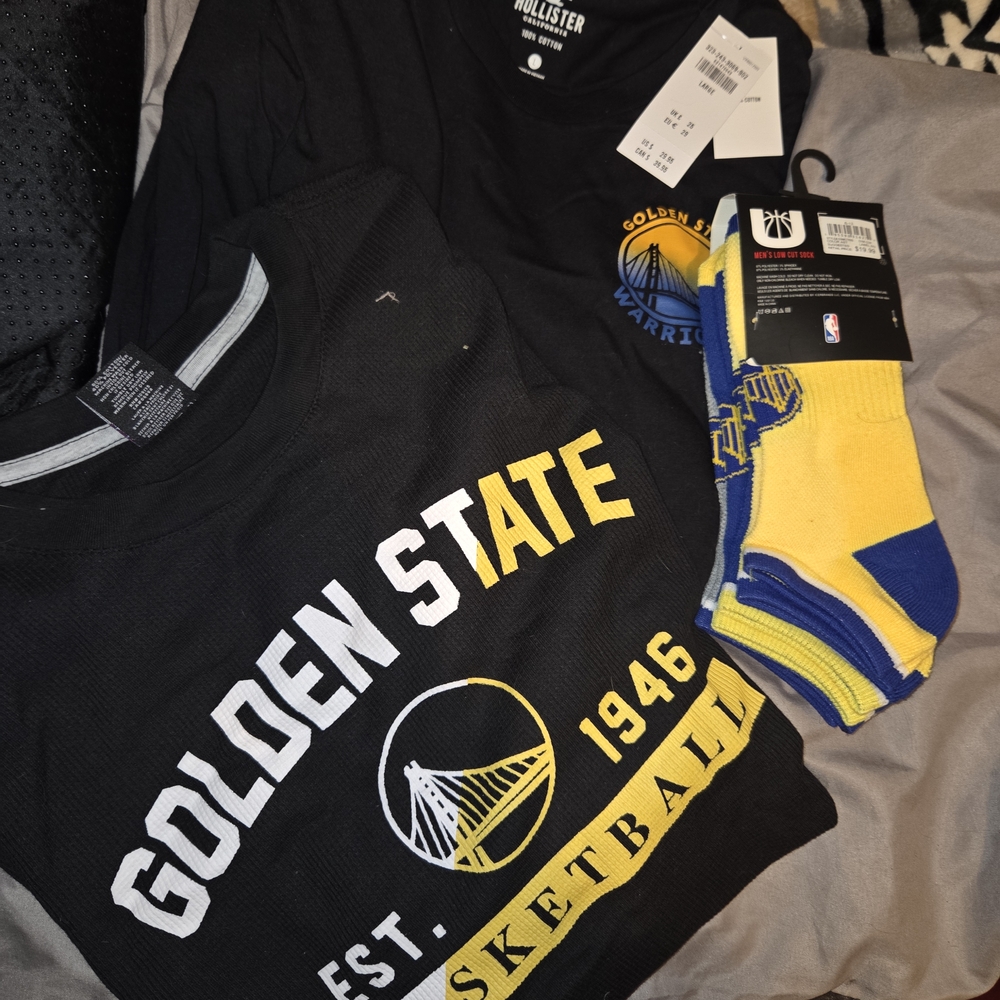 NBA Golden State Warriors Black and Yellow Long Sleeve Tee